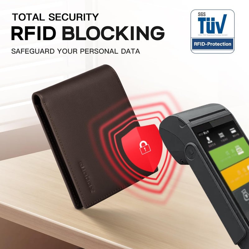 RUNBOX Genuine Leather Wallet for Men 12 Cards Mens Wallet Bifold Rfid Blocking with 2 ID Windows Card Holder Wallet with Gift Box - Image 5